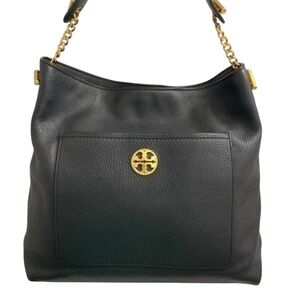 Tory Burch black pebbled leather Chelsea chain hobo leather bag